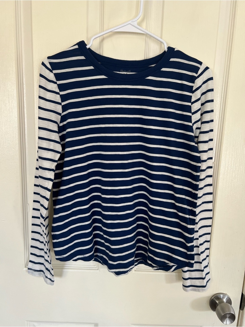 Madewell Navy White Striped 100% Cotton Long Sleeve Tee Size M
